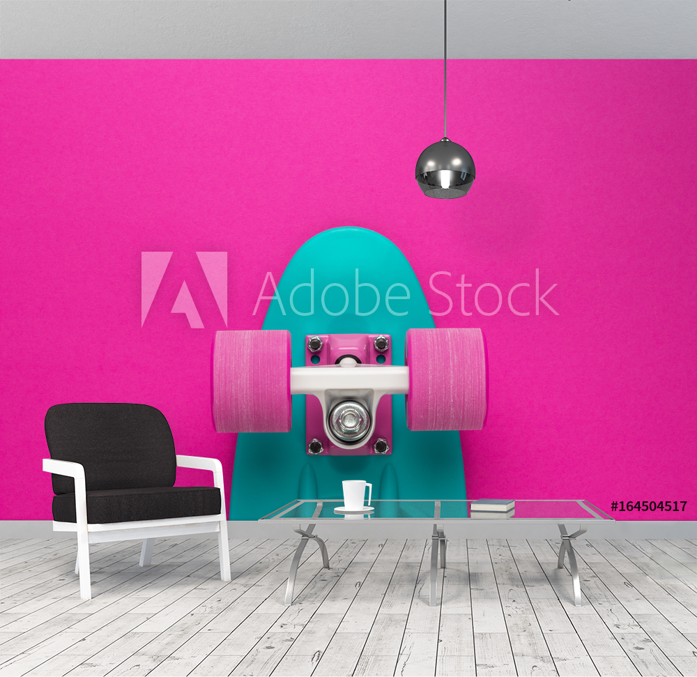 plastic mini cruiser board on deep pink with background with copy space